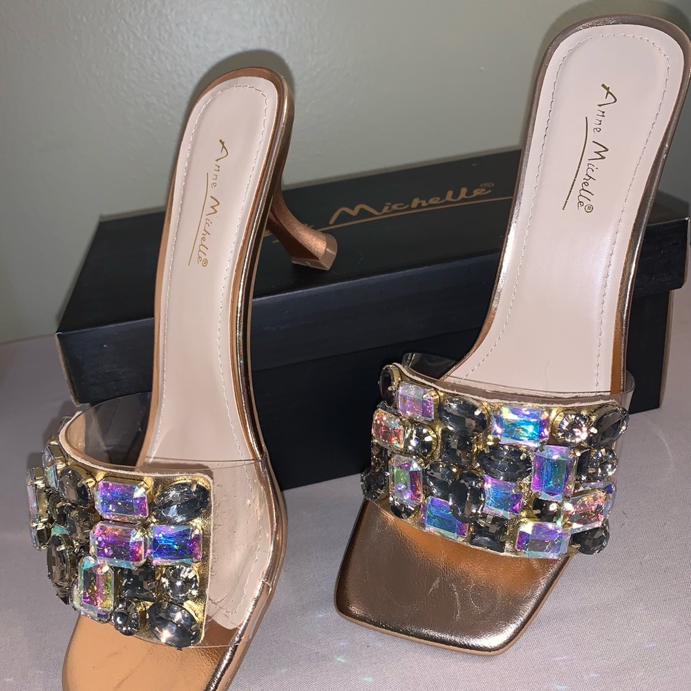 Anne Michelle Gold and Iridescent Embellished Heels